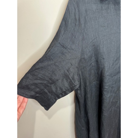 Calme by Johnny Was Black Linen Shirt Dress Sz M Lagenlook - Picture 4 of 8